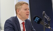 Labour leader Chris Hipkins speaks to Newstalk ZB Wellington host Nick Mills. Photo / Mark Mitchell
