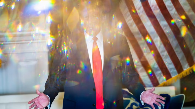 Former US president Donald Trump speaks to reporters in January in Washington. Photo / The Washington Post