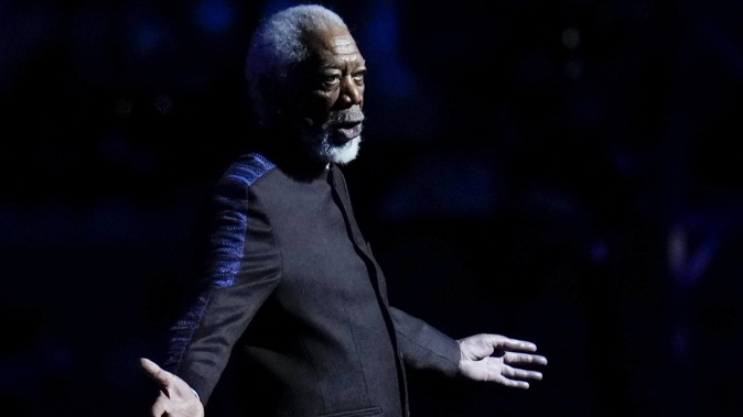 Actor Morgan Freeman speaks during the opening ceremony for the World Cup. Photo / AP
