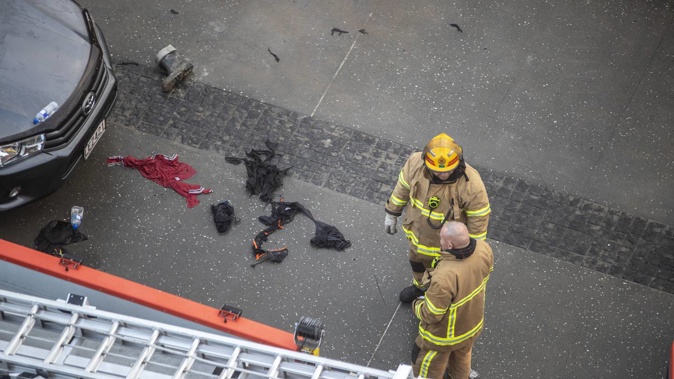 Emergency service respond to an explosion on Halsey St, Auckland, which has been deemed a "prank gone wrong". Photo / Michael Craig