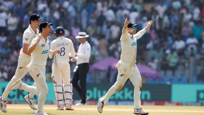 Tom Latham and his team celebrate a wicket in the third test. Photo / Photosport