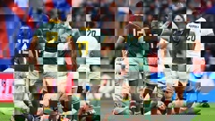 Faf de Klerk of South Africa celebrates after the team is awarded a penalty during the Rugby World Cup.