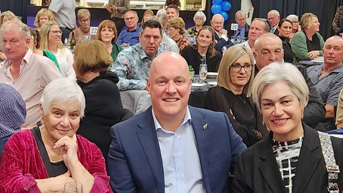Dame Tariana Turia (left) with National Party leader Christopher Luxon and National's Te Tai Hauāuru candidate Harete Hipango. Photo / Supplied