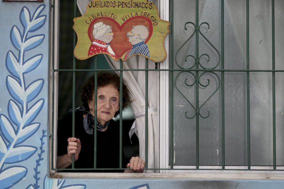 Paulina Najnudel poses for a portrait at the Caballito and Villa Crespo, a recreational day center for retirees, in Buenos Aires, Argentina, Wednesday, April 12, 2023. The 85-year-old said she worked as a clothing designer and had her own factory until 2001 and that now she can't afford to pay rent, utilities and daily expenses, adding that it's "sad" after having worked so many years. Today, her children support her financially. Photo / AP