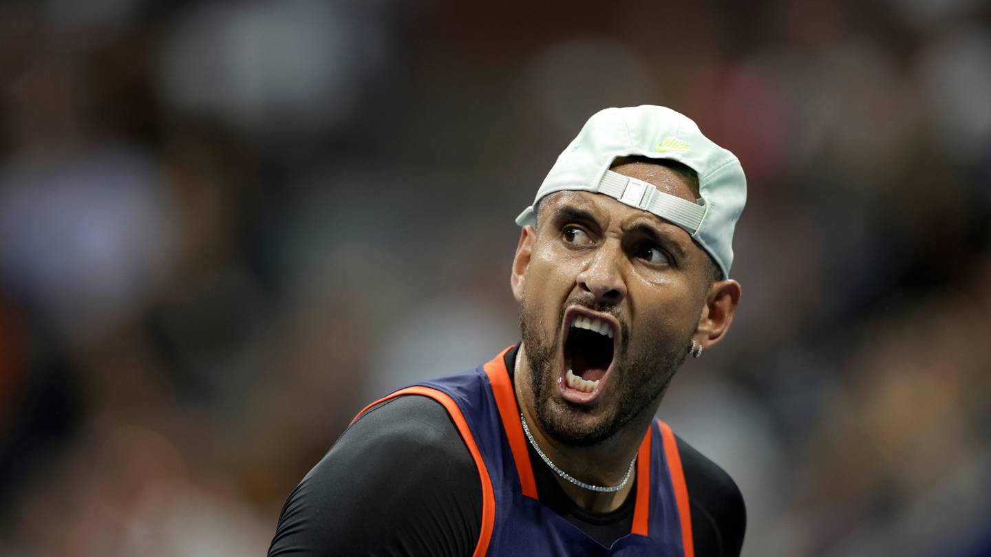Nick Kyrgios celebrates during his match against Daniil Medvedev. Photo / AP