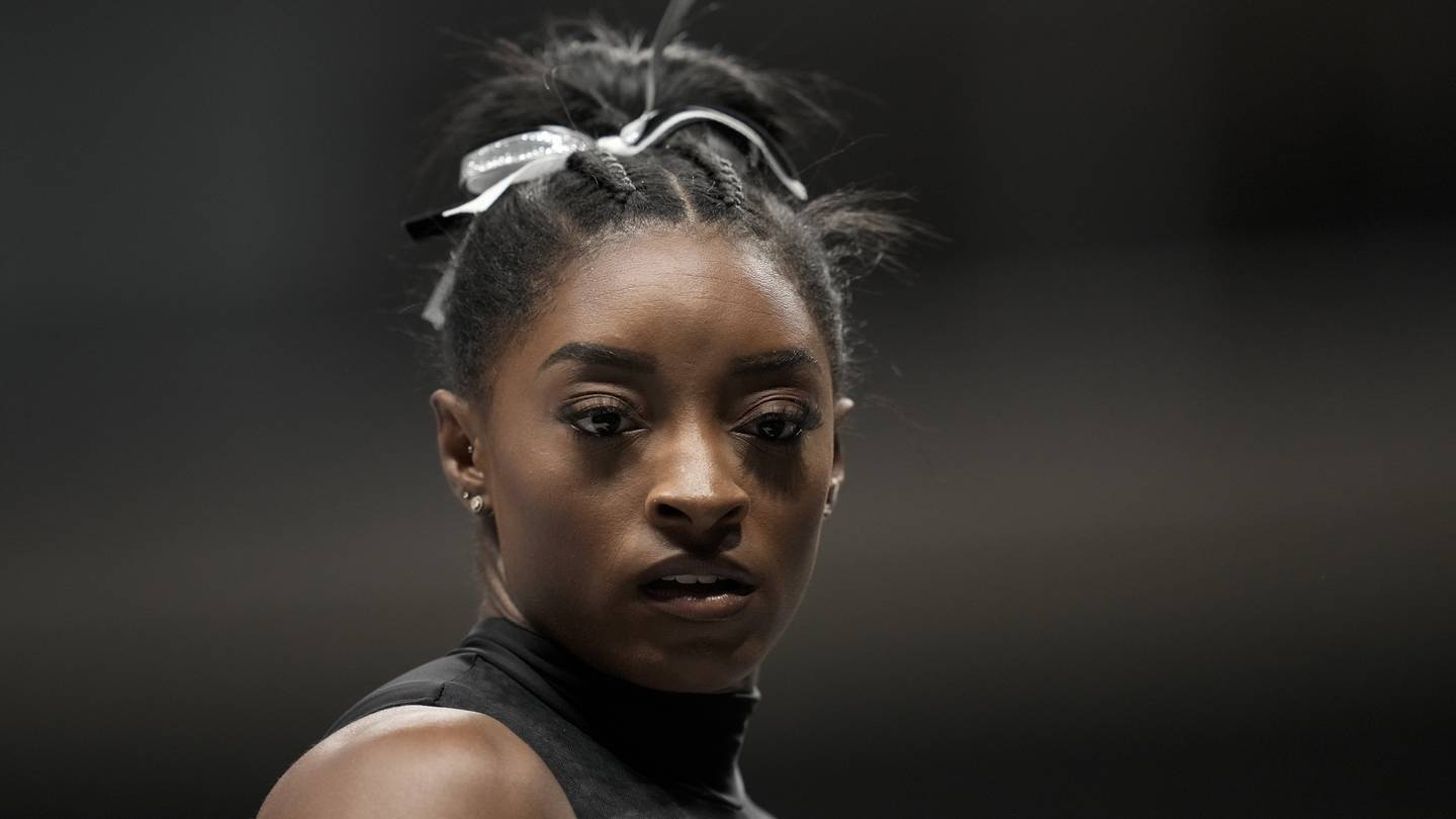 Simone Biles warms up before the US Gymnastics Championships. Photo / AP