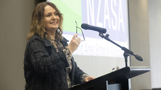 Education Minister Jan Tinetti speaking at the New Zealand Area Schools Conference in Rotorua. Photo / Andrew Warner