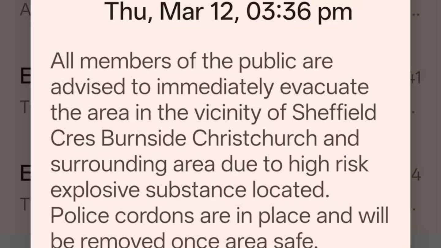 'Immediately evacuate': Christchurch suburb evacuated after 'high-risk explosive' found