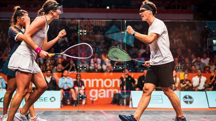 Kiwi top seeds Joelle King (second from left) and Paul Coll will both compete in the 2023 NZ Squash Open at Mercury Baypark Arena.
