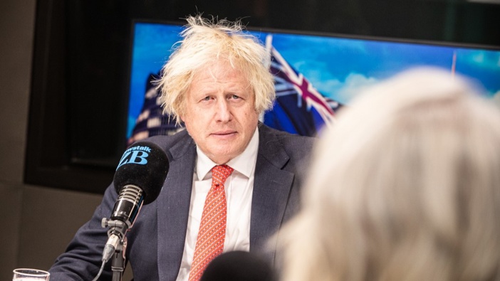 Former UK Prime Minister Boris Johnson in studio with Kerre Woodham. Photo / Jason Dorday