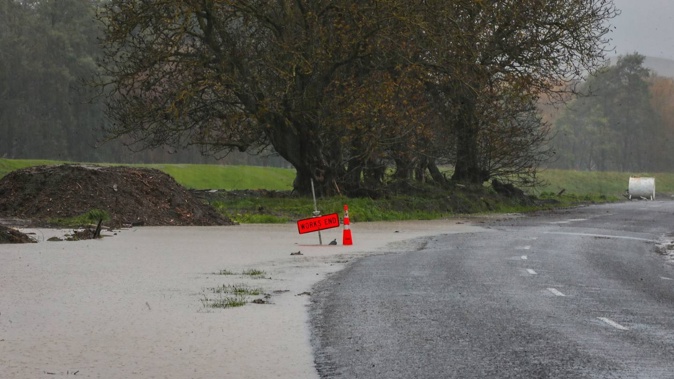 Surface flooding on Omaranui Rd in Hawke's Bay. A local state of emergency remains in place for the Gisborne region. Photo / Paul Taylor