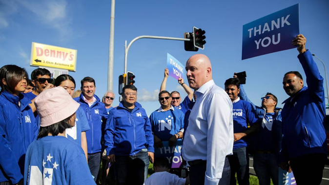 Prime Minister-elect Christopher Luxon says thank you to his supporters after claiming an election win over Labour. Photo / Sylvie Whinray