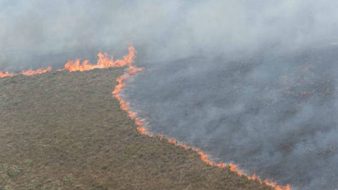 About 2000ha of bush on Chatham Island is burning out of control. (Photo: New Zealand Defence Force)