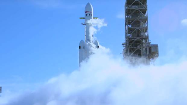 The SpaceX Falcon Heavy lifting rocket is on its launch site at Kennedy Space Centre at Cape Canaveral. (Photo / SpaceX)