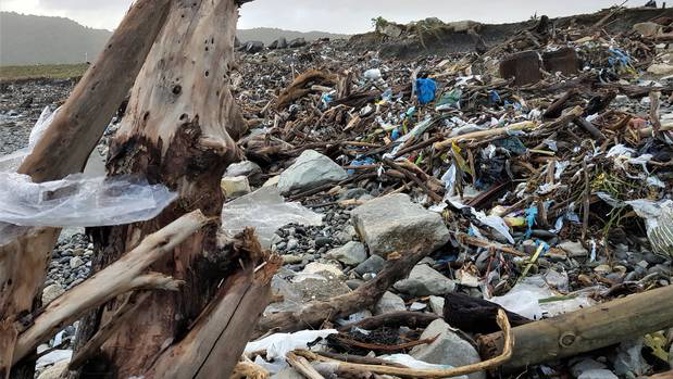 The beach was ruined by ex-Cyclone Fehi last week. (Photo / Supplied)