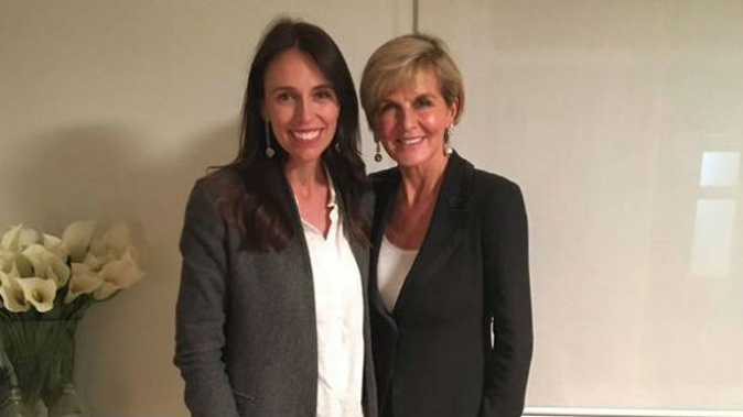 Bishop tweeted a photo of herself with Ardern arm in arm saying there was "much to discuss" between herself and Ardern. (Photo: Twitter)