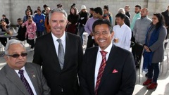 Giri Gupta with former Hastings mayor and National MP Lawrence Yule and businessman Bharat Guha in Hawke's Bay two years ago. (Photo / Duncan Brown)