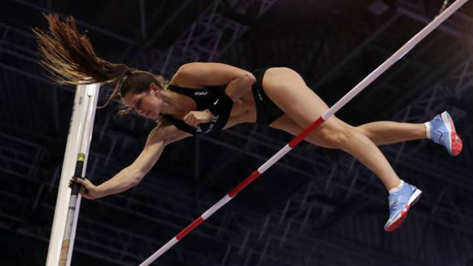 New Zealand's Eliza Mccartney makes an attempt in the women's pole vault final at the World Athletics Indoor Championships in Birmingham, Britain. (Photo: AP)