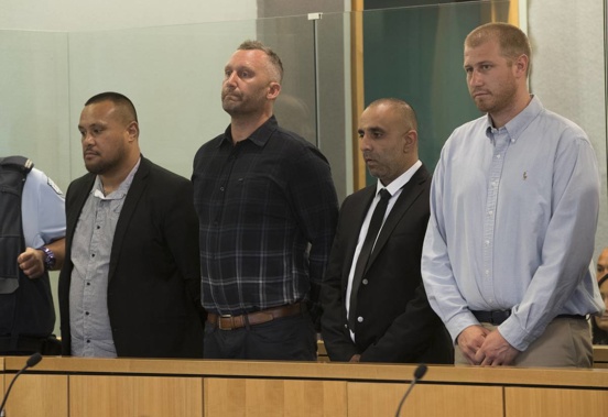 Four of the men - Cavallo, Habulin, Scott and Northway - in the Tauranga District Court in November 2017. (Photo \ NZ Herald)