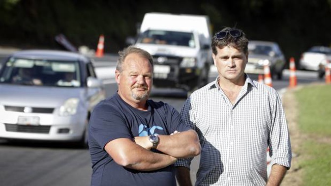 Sean Lett and Andrew Hollis say residents are prepared to block local highways if upgrades to SH2 aren't made. (Photo / Andrew Warner)