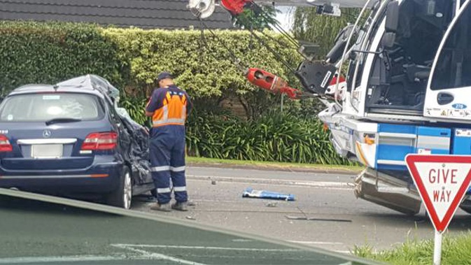 A witness said the crash left the car squashed up at the side of the road. (Photo \ Supplied)