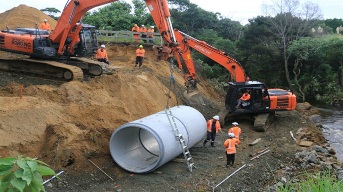 The washout is about 40 kilometres north of Kaitaia just before Pukenui township. (Photo: Shirley Jackson-Bradley)
