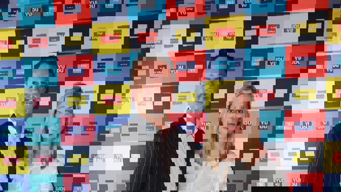 NZME chief executive Michael Boggs and Sarah Wood, GM of digital ventures, at the YUDU launch. Photo / Norrie Montgomery