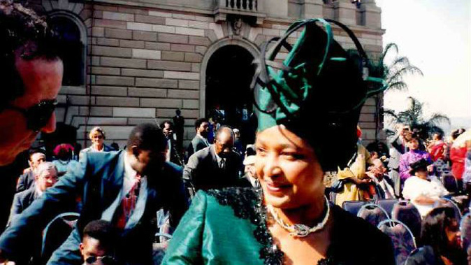 Barry Soper with Winnie Madikizela-Mandela at Nelson Mandela's inauguration in 1994.
