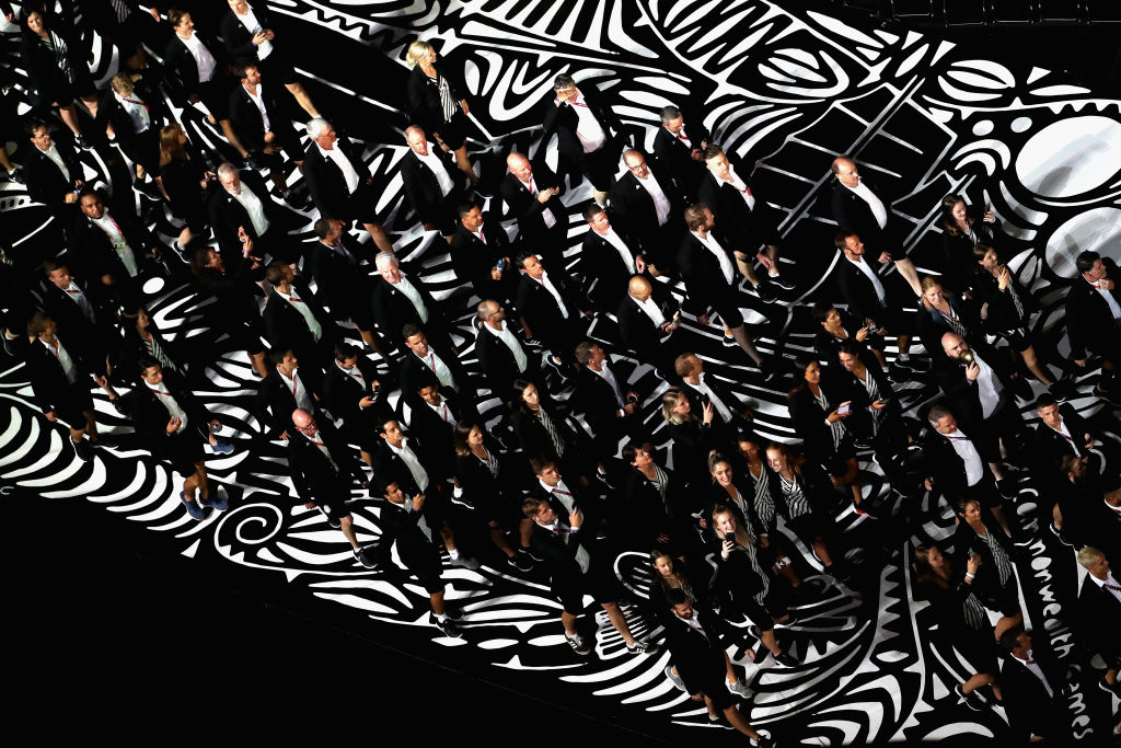 Sophie Pascoe, flag bearer of New Zealand arrives with the New Zealand team during the Opening Ceremony.