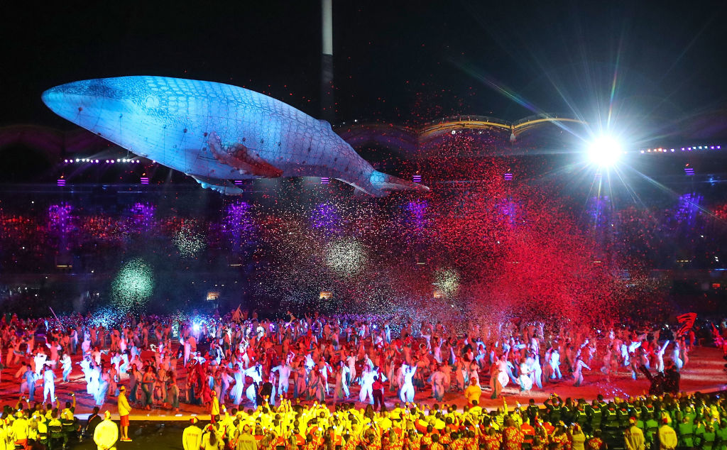 Migaloo the white Whale during the Opening Ceremony for the Gold Coast 2018 Commonwealth Games.