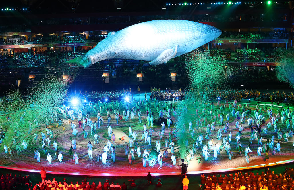 Migaloo the white Whale during the Opening Ceremony for the Gold Coast 2018 Commonwealth Games.