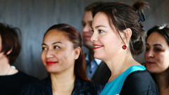 Green Party MPs Marama Davidson and Julie Ann Genter. (Photo \ Getty Images)