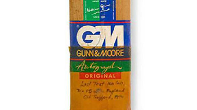 The Gunn & Moore cricket bat used by Martin Crowe to score his 17th and final Test century, England vs. New Zealand, Old Trafford is coming home. (Photo: NZ Herald)