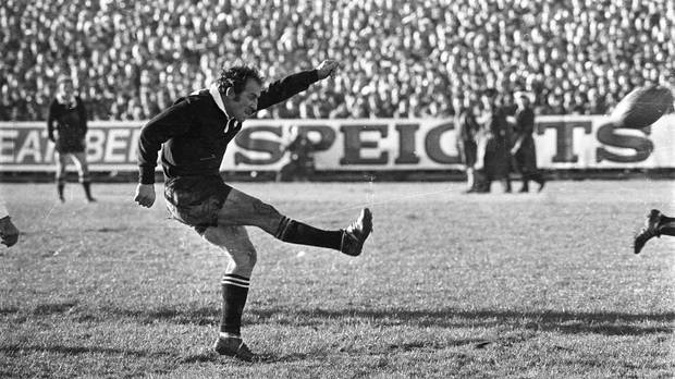 Lions versus AllBlacks - First test 26/06/1971 All Black fullback Fergie McCormick kicks a penalty in the first test against the Lions at Carisbrook Dunedin.