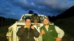 Keen pig hunters Theo and Chad Scrivener have had their pig dogs burned alive by thieves (Photo / Supplied)
