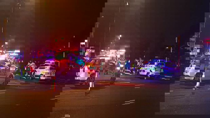 The scene of a bus crash resulting in the fatalities of two pedestrians on the corner of Puhinui Road and Wyllie Road in Papatoetoe. (Video \ Jason Oxenham)