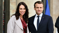  French President Emmanuel Macron welcomes New Zealand's Prime Minister Jacinda Ardern at the Elysee Palace in Paris, France on April 16, 2018. (Photo/Getty Images)