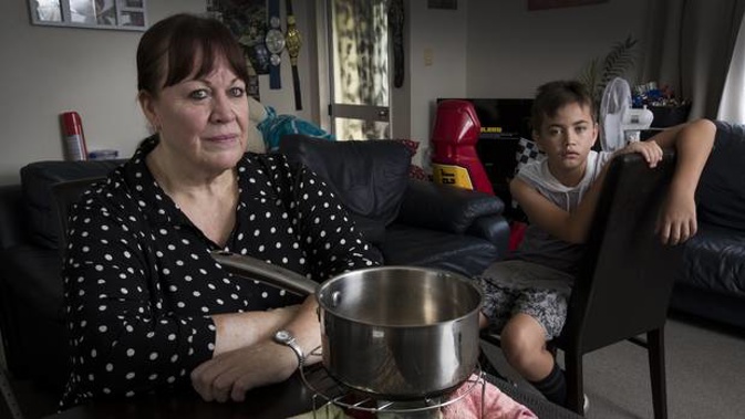 Fiona Ramsay and her 8 year-old grandson TJ spent 4 days 4 nights without power. (Photo / Brett Phibbs)