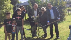 Shane Jones planted five native trees at the ceremony this afternoon. (Photo / Supplied)