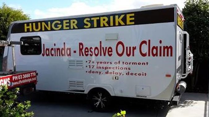 Southern Response earthquake claimant Peter Glasson has been on a hunger strike outside the government insurers' office in Christchurch for six days. (Photo / Supplied)