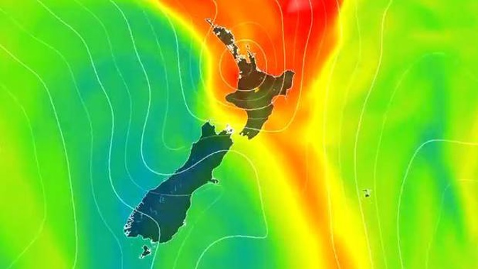 A large low is expected to spread rain and easterlies over the North Island from Friday. (Photo / Niwa)