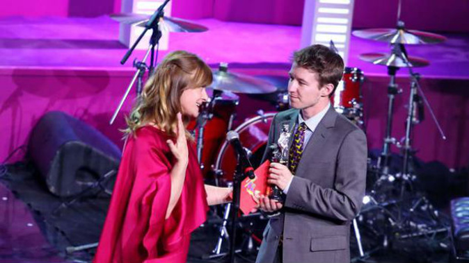 Kieran Charnock, who featured in the film Stray, was presented with his award by Nastassja Kinski. (Photo: Supplied)