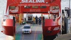 Police on the Sealink ferry at the Half Moon Bay ferry terminal. Photo / Dean Purcell