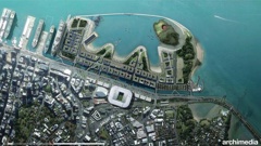 An aerial view of Waitemata Harbour showing the Auckland port area and redevelopment as proposed by Archimedia. (Picture / Supplied)
