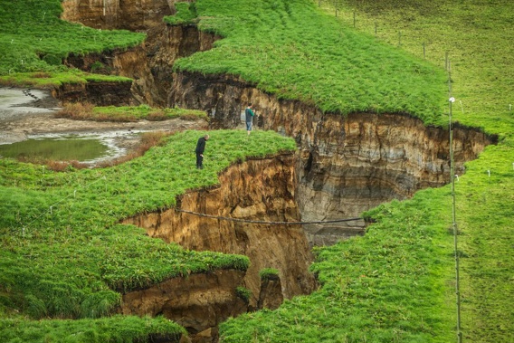 The huge tomo on Colin Tremain's Tumunia South farm is 20m deep. (Photo / Supplied by Colin Tremain)