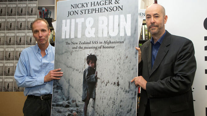 Nicky Hager and Jon Stephenson during the launch of their book that sparked the revelations. (Photo / NZ Herald)