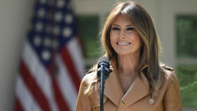 First lady Melania Trump speaks on her initiatives during an event in the Rose Garden of the White House. (Photo / AP)