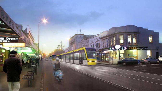 An Auckland Transport artist impression of light rail on Dominion Road. (Photo: Supplied)