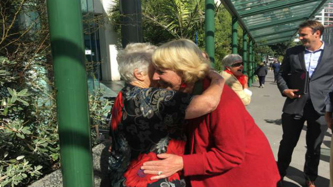 Susan Austen hugs a supporter at the end of her two week trial on assisting suicide. (Photo: Emme McKay)