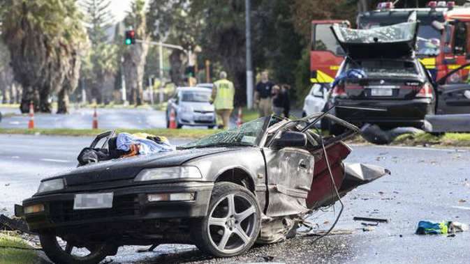Police, Fire and the serious crash unit investigate a scene on Ti Rakau Drive in Auckland. (Photo \ Greg Bowker)